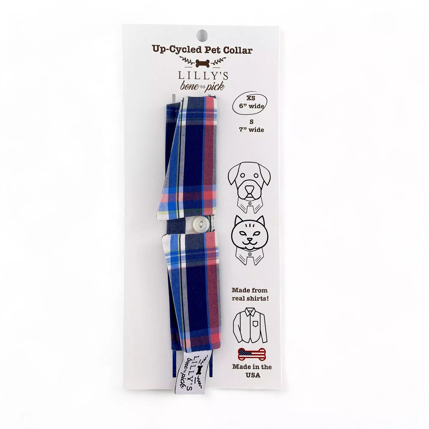 Blue Pink White Plaid Collar