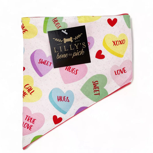 White Conversation Hearts Pet Bandana-Valentine