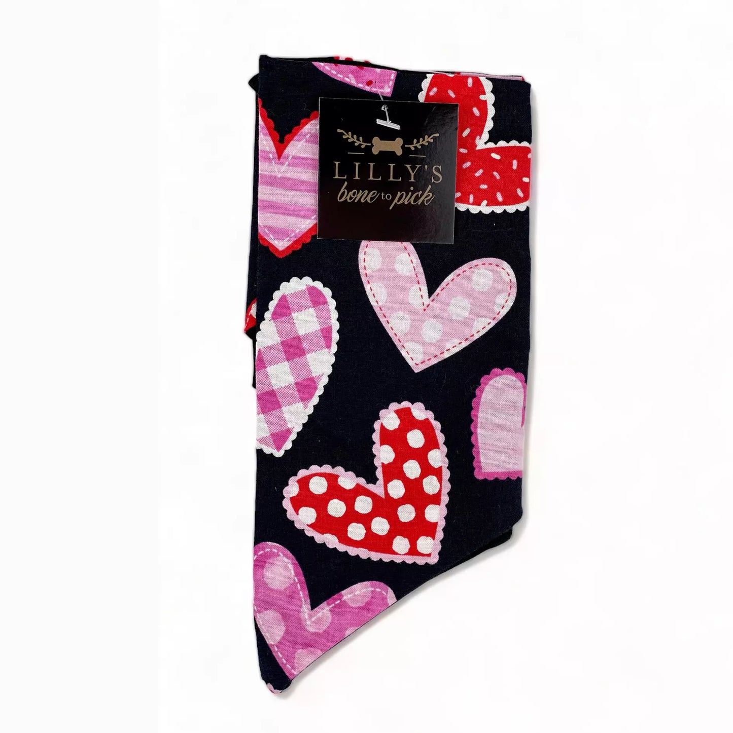 Black with Pink and Red Hearts Pet Bandana-Valentine