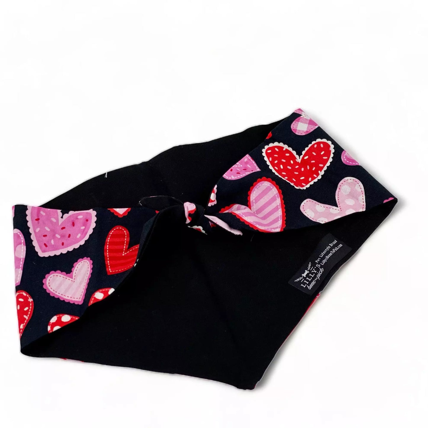 Black with Pink and Red Hearts Pet Bandana-Valentine
